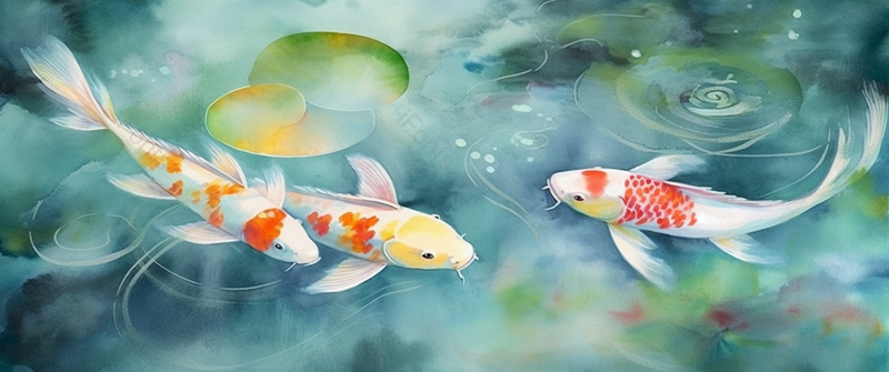 手绘水彩动物锦鲤金鱼游泳素材元素插画,插画/手绘图,插画/手绘图库,插画/手绘图下载,插画/手绘